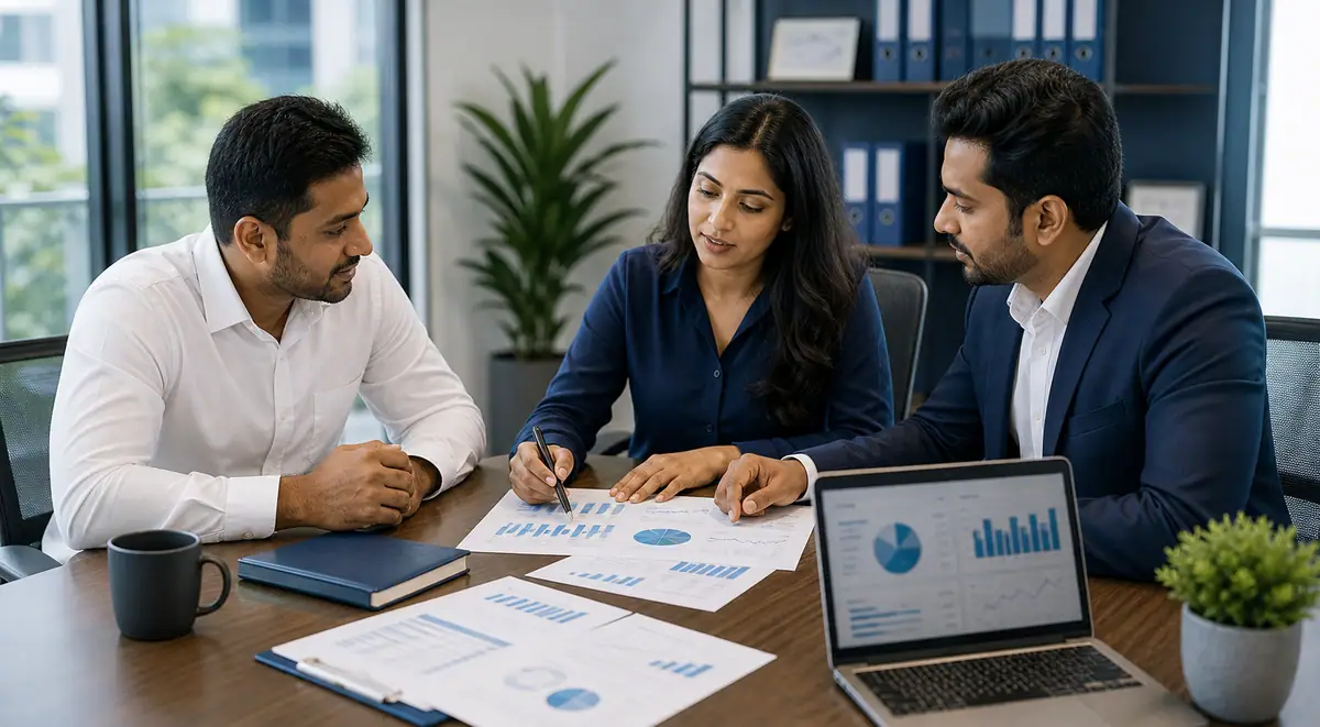 Business owner meeting an outsourced accounting team