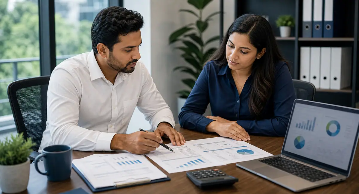 Founder reviewing a profit and loss statement with a consultant